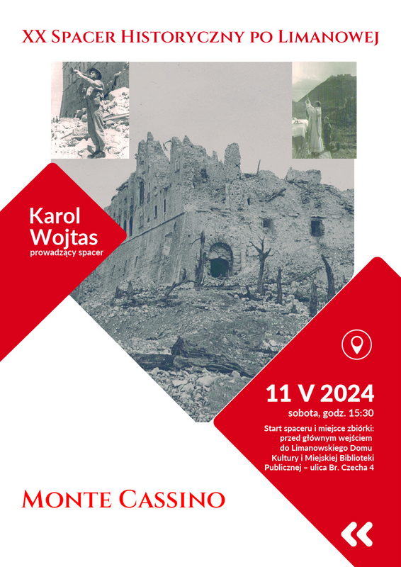 W najbliższą sobotę 11 maja 2024 r. odbędzie się XX Spacer Historyczny po Limanowej którego temat będzie brzmiał „Śladami Limanowian walczących pod Monte Cassino”. Spacer tradycyjnie poprowadzi Karol Wojtas.