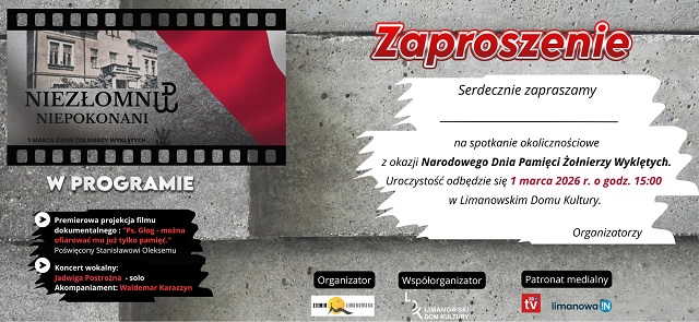 W dniu 1 marca 2026 r. niedziela o godz. 15:00 w Limanowskim Domu Kultury odbędzie się koncert 